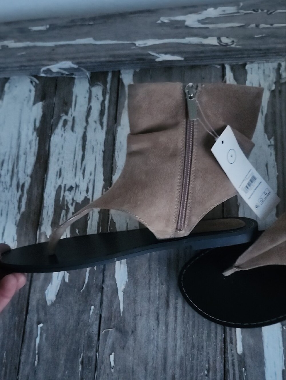 No Boundaries Taupe Suede Ankle Thong Sandals - Picture 2 of 3